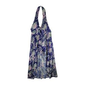 Floral Halter Romper Maxi Dress High Low Built In Shorts Purple Pink  Size M